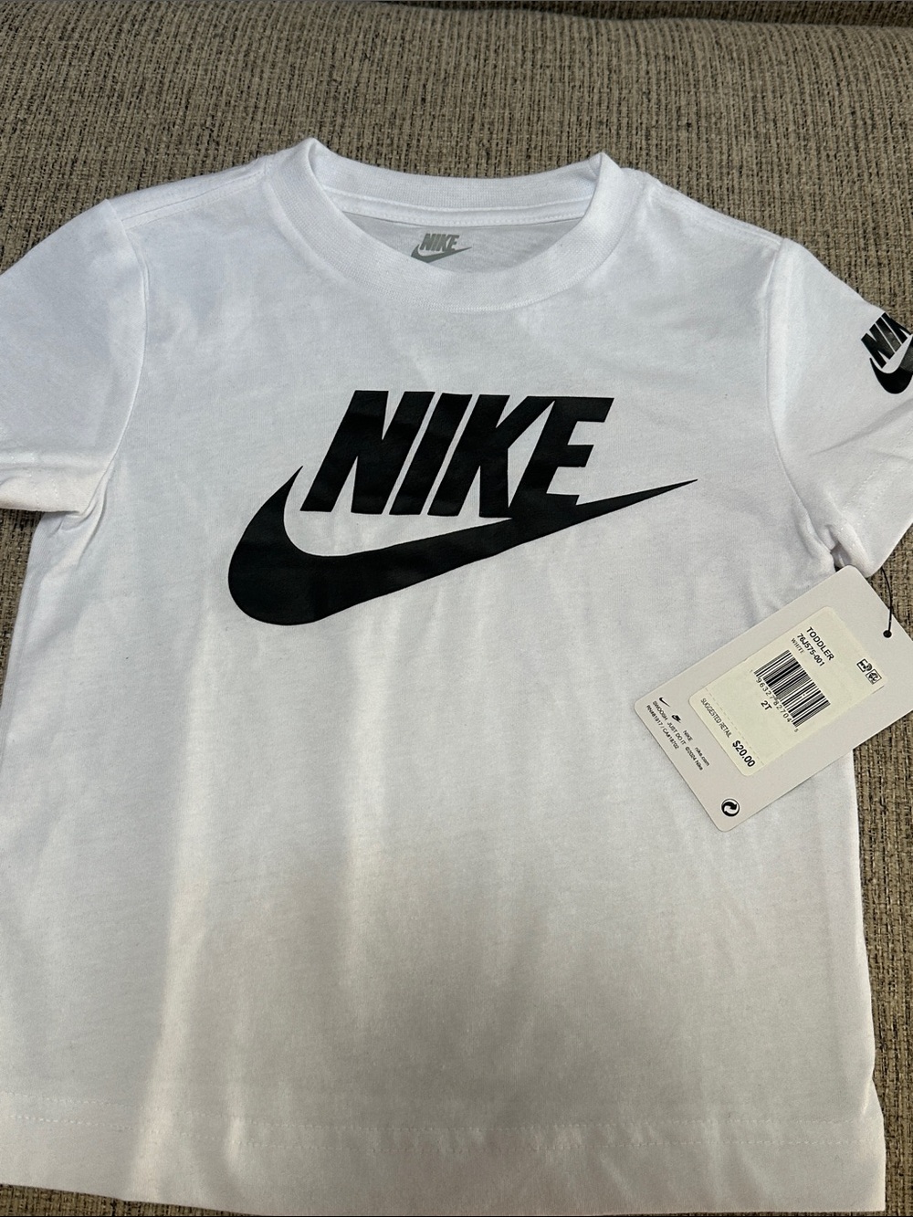 Boys Nike White T-Shirt with Black Swoosh Logo